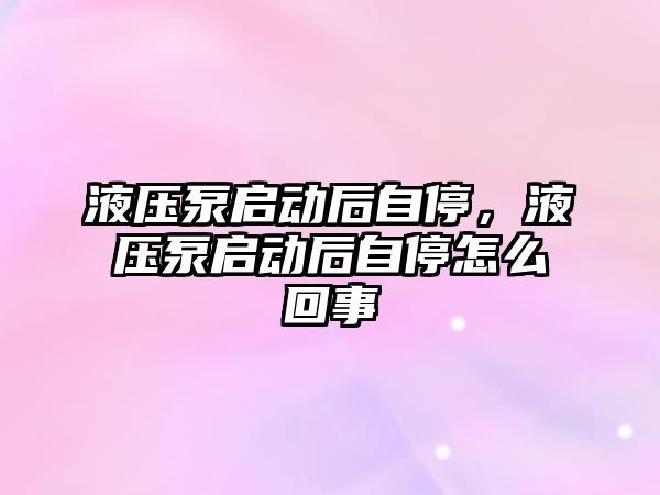 液壓泵啟動后自停，液壓泵啟動后自停怎么回事