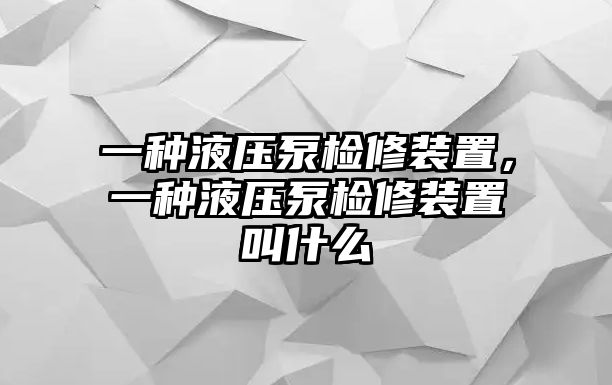 一種液壓泵檢修裝置，一種液壓泵檢修裝置叫什么