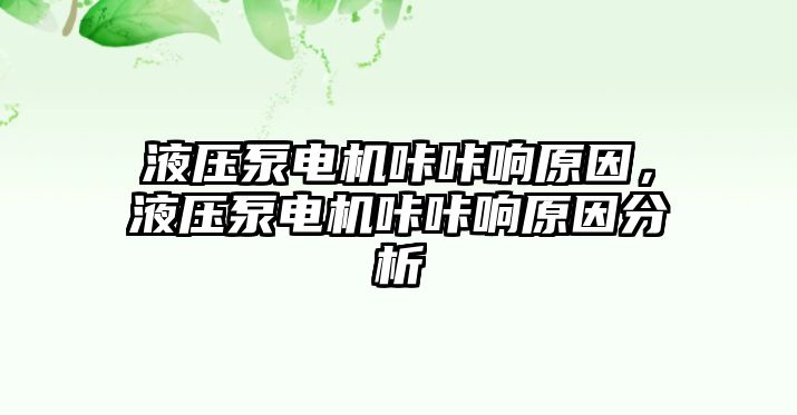 液壓泵電機咔咔響原因，液壓泵電機咔咔響原因分析