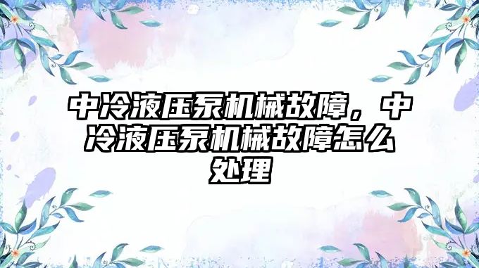 中冷液壓泵機械故障，中冷液壓泵機械故障怎么處理