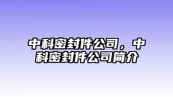 中科密封件公司，中科密封件公司簡介