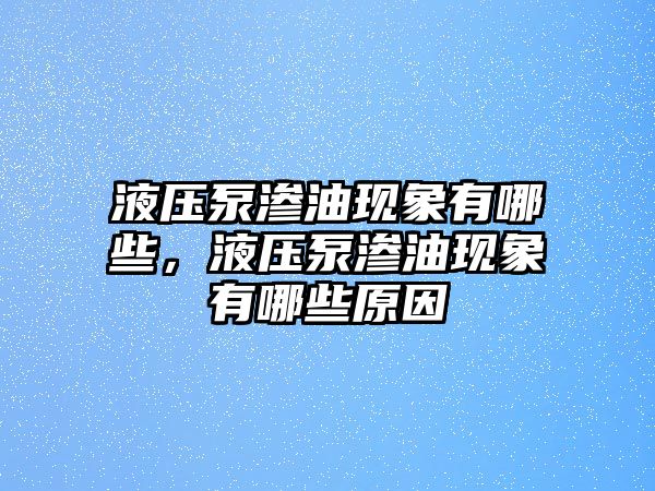 液壓泵滲油現(xiàn)象有哪些，液壓泵滲油現(xiàn)象有哪些原因