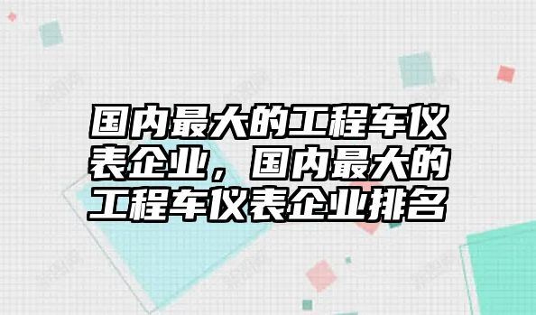 國內最大的工程車儀表企業(yè)，國內最大的工程車儀表企業(yè)排名