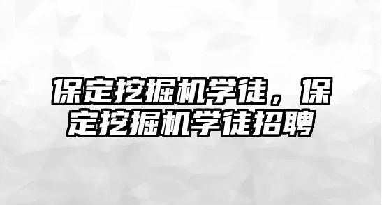 保定挖掘機學徒，保定挖掘機學徒招聘