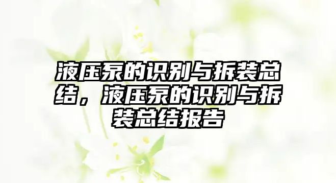 液壓泵的識(shí)別與拆裝總結(jié)，液壓泵的識(shí)別與拆裝總結(jié)報(bào)告