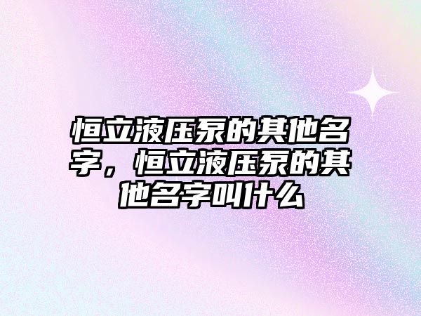 恒立液壓泵的其他名字，恒立液壓泵的其他名字叫什么