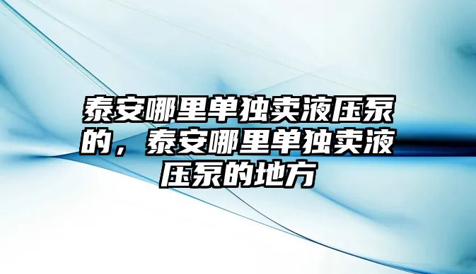 泰安哪里單獨賣液壓泵的，泰安哪里單獨賣液壓泵的地方