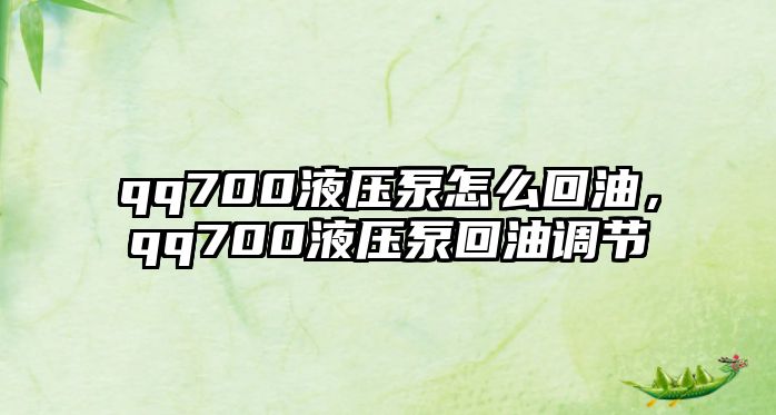 qq700液壓泵怎么回油，qq700液壓泵回油調(diào)節(jié)