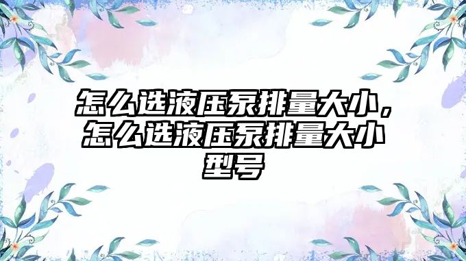 怎么選液壓泵排量大小，怎么選液壓泵排量大小型號