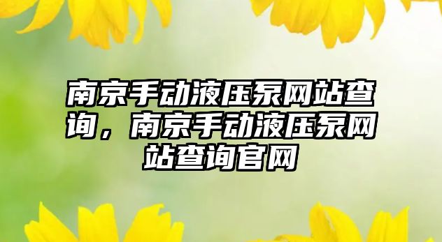 南京手動液壓泵網(wǎng)站查詢，南京手動液壓泵網(wǎng)站查詢官網(wǎng)