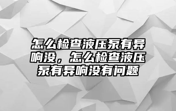 怎么檢查液壓泵有異響沒，怎么檢查液壓泵有異響沒有問題