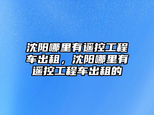 沈陽哪里有遙控工程車出租，沈陽哪里有遙控工程車出租的