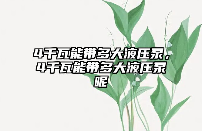 4千瓦能帶多大液壓泵，4千瓦能帶多大液壓泵呢