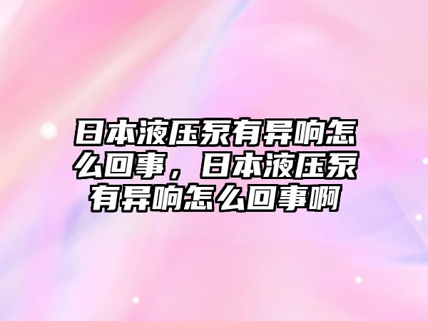 日本液壓泵有異響怎么回事，日本液壓泵有異響怎么回事啊